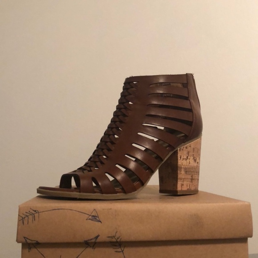 Peep Toe Cork Heels Brown vegan leather Wedges
